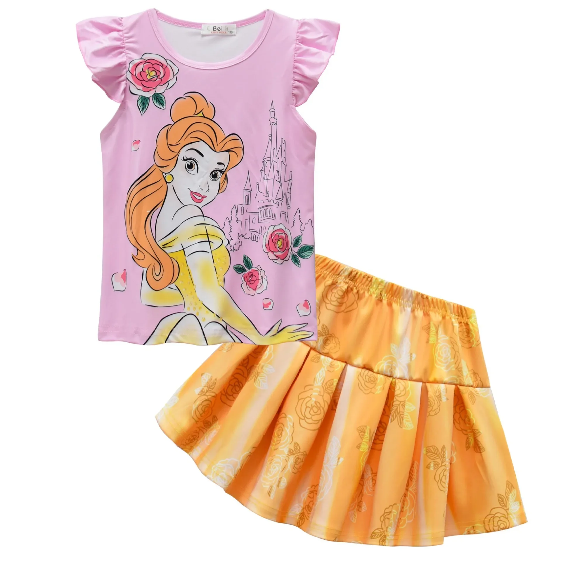 Disney Frozen-Conjunto de 2 piezas para niñas, camiseta de manga corta, falda, vestido de Elsa