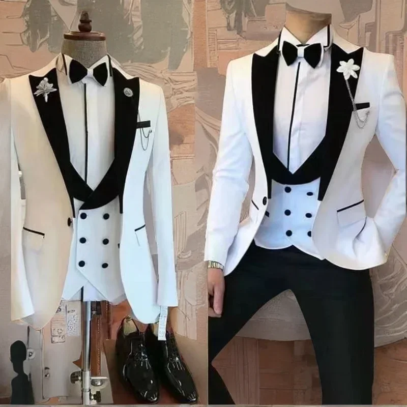 3 Piece Italian Style Men's Suits for Wedding Groomsmen Groom Tuxedo Jacket with Double Breasted Vest Pants Slim Fit