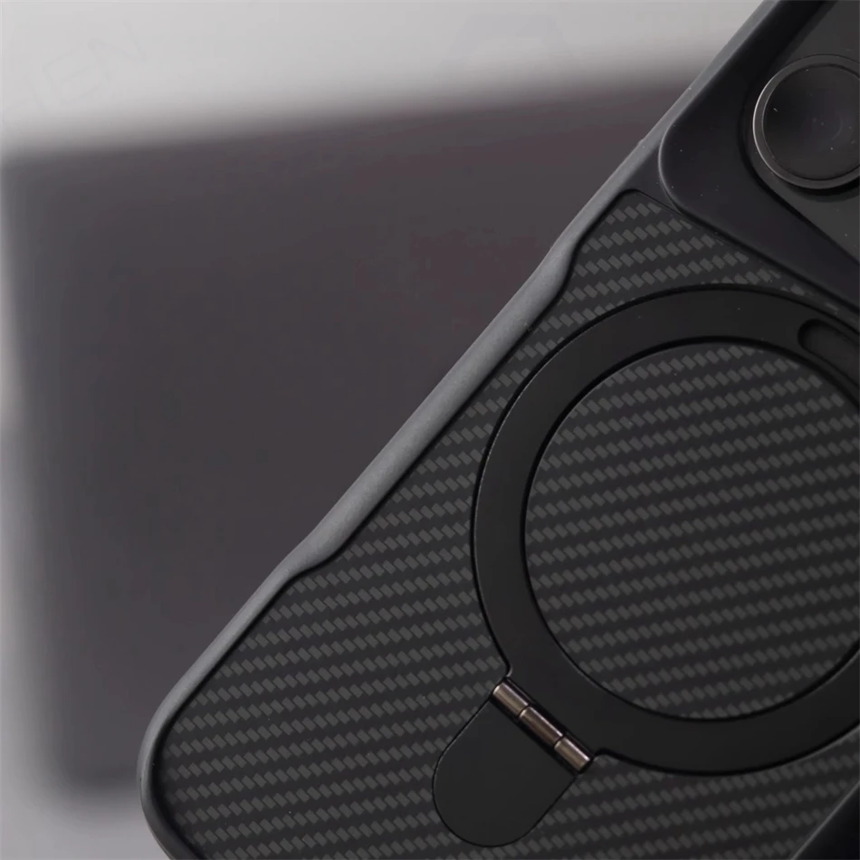 Luxury For Magsafe Shockproof Frame Armor Case For iPhone 13 15 12 14 16 17 Pro Max Metal Bracket Carbon Fiber Pattern Cover
