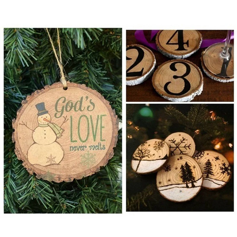 160Pcs 3-4CM Unfinished Natural Round Wood Slices Circles With Tree Bark Log Discs For DIY Crafts Home Party Decoration-AB01