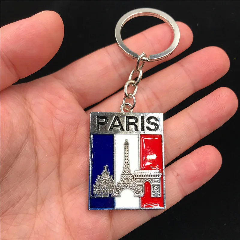 World Attractions Fashion Keychain United States Painted Map Metal Key Ring Car Pendant Paris Eiffel Tower Creative Keychains