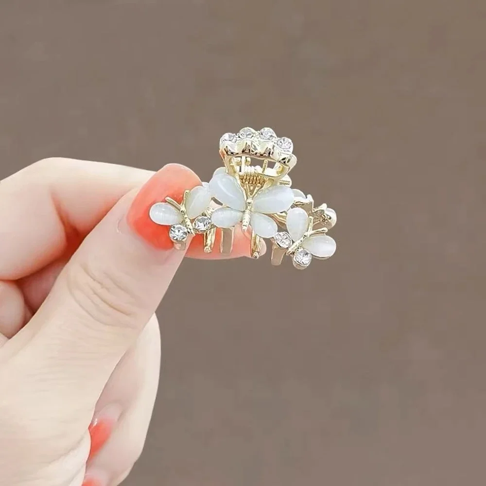 Small Hair Claw Clip Women Layered Petal Inspired Design Imitation Crystals Gold Plated Metal Alloy