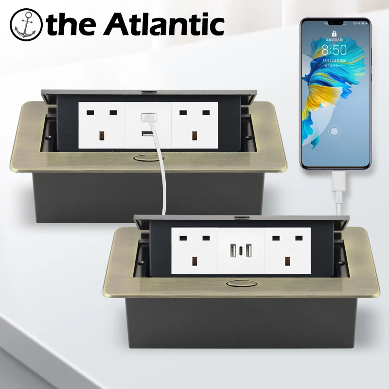 UK Powerstrip Bench Outlet Recessed Plug POP-UP Socket Desktop Socket With USB Electrical Socket Bronzer Countertop Socket