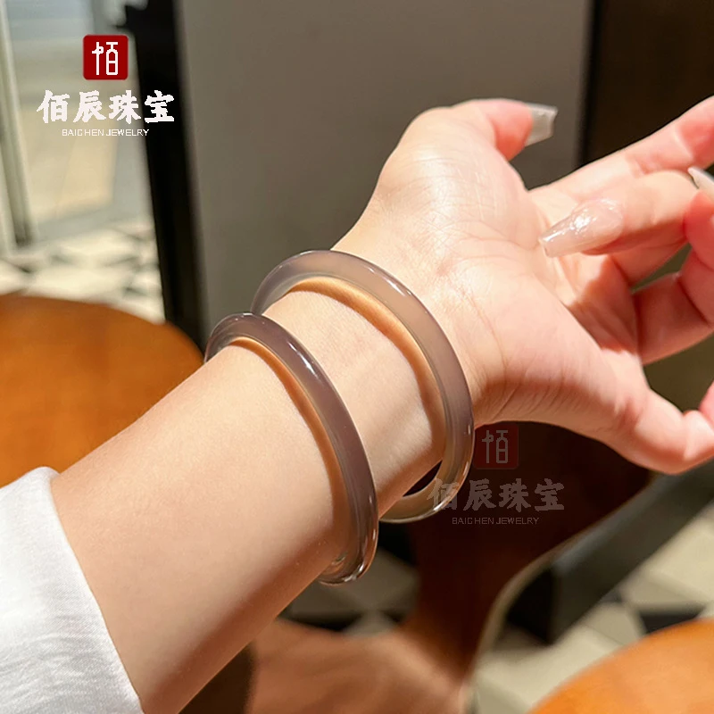 Ice-smoke gray agate chalcedony bracelet6MMDingdang Bracelet New Chinese Style Ash Beauty Jade Bracelet Gift for Girlfriend