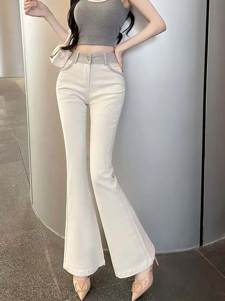 Woman Elastic High Waist Bell Bottom Jeans Female High Street Designer Flare Pants Lady Fashion Blue Black Gothic Denim Trousers