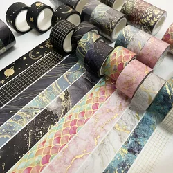 3pcs Gold Foil Washi Tapes Set 15mm 20mm Multi Stone Star Flower Pattern Adhesive Masking Tape Decoration Stickers Diary A6932