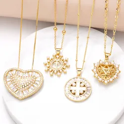 FLOLA Large Bubble Heart Necklace for Women White Pearl Round Cross Necklaces Gold Plated Jewelry nkeb146