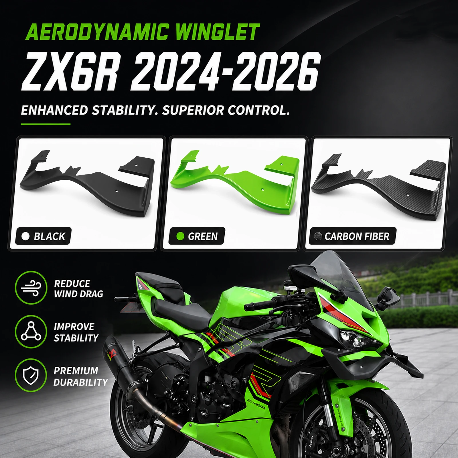 For Kawasaki Ninja ZX-6R ZX 6R ZX6R 2024-2026 Front Spoiler Lower Spoiler Lower Lip GP WING DOWNFORCE NAKED FRONTAL SPOILERS