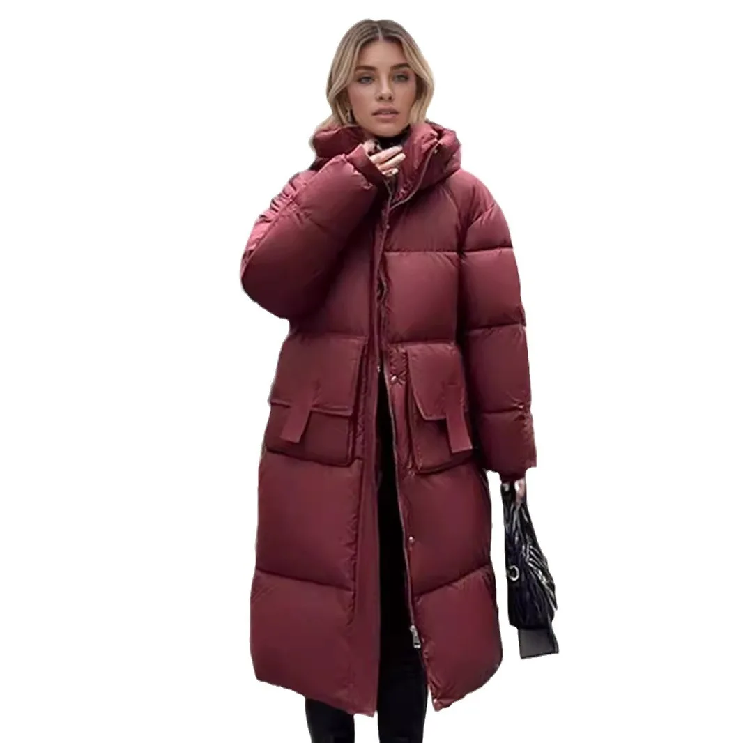 2024 New Winter Women Large Pocket Cotton Jacket Female Hooded Thick Coat Women\'s Jacket Medium Long Cotton Jacket For Women