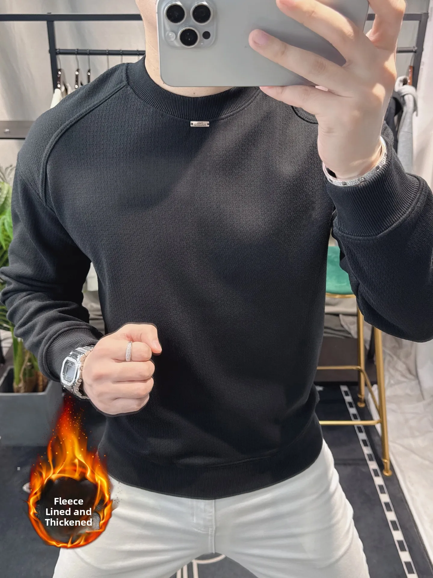 

Утепленный мужской свитшот с круглым вырезом, модный брендовый теплый топ с дизайнерскими вставками, повседневный стиль, смесь хлопка и полиэстера