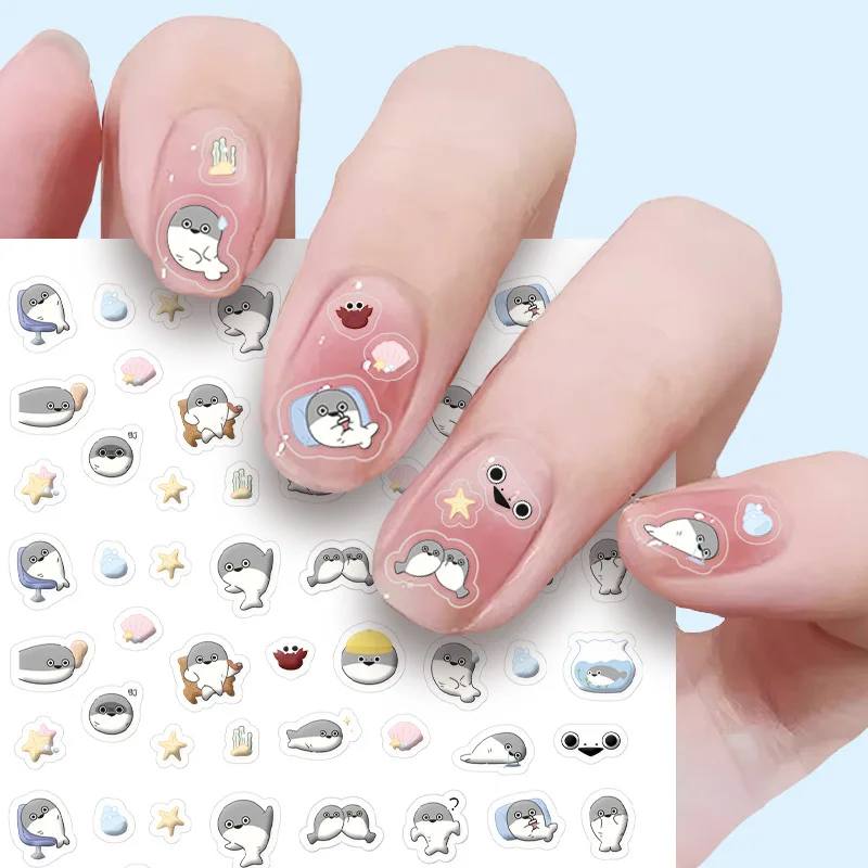 Delicate Pink Bunny Sakaban Fish Bear Bug What Cat 3D Relief Pink Gradient Whimsical Naughty Little Monster Nail Art Sticker