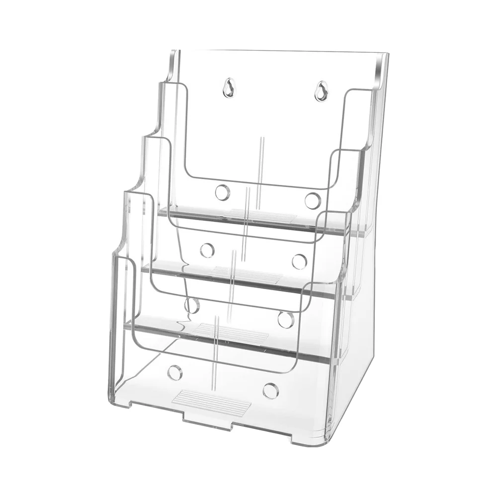

4-Tier Acrylic Brochure Holder Clear Literature Organizer Removable Divider Wall Mount Countertop Display Rack for Magazines
