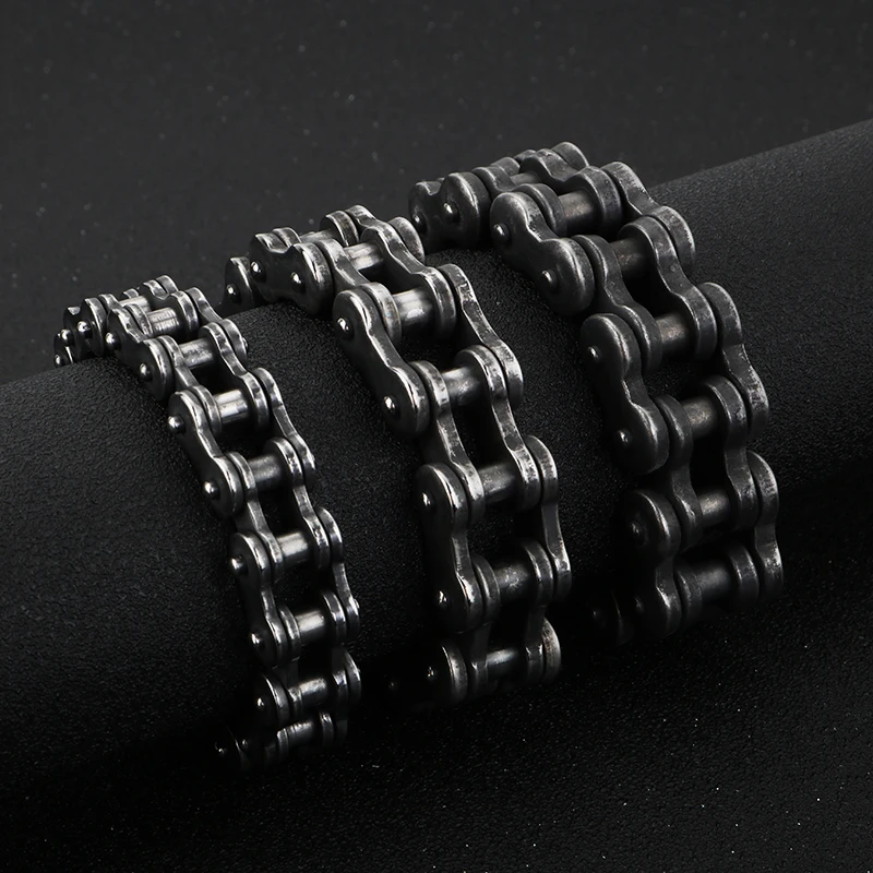 22mm Punk Men Retro Matte Brush Biker Bike Link Bracelet Hiphop Black Stainless Steel Motorcycle Bicycle Chain Bangle Jewelry