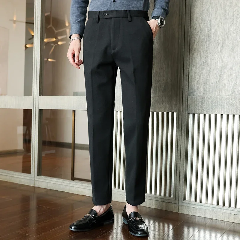 2024 Autumn Winter Wool Comfortable and Warm Men Suits Business Office Casual Pants Fashion Slim Fit Solid Color Classic Suit