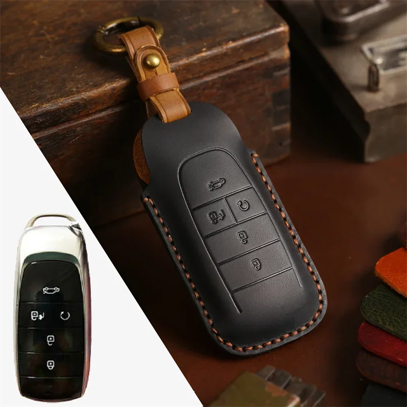 

1pc Genuine Leather Car Key Case Protection Cover Luxury Business Stitching Handmade Key Bag For GAC AION Y S V LX