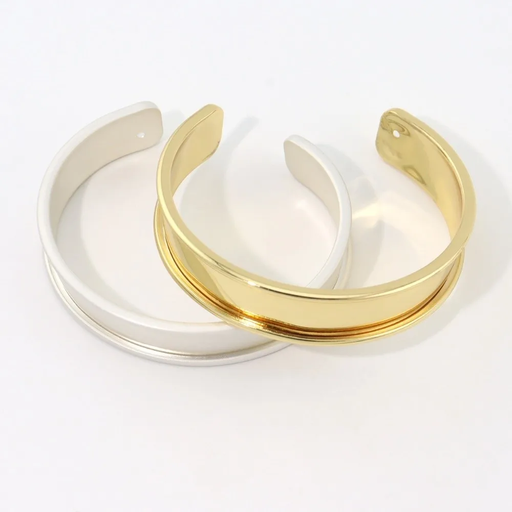 18K Genuine Gold Wide Open Bangle Smooth Pure Copper Wide Concave Groove DIY Bracelet Handmade Minimalist Simple Bracelet Base