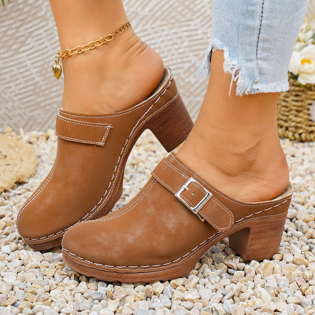 Women Sandals Fashion Slingback Shoes for Women Trend Summer High Heels Sandals Open Toe Chunky High Heels Slippers Female