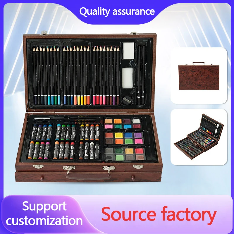 Paintbrush set Children's art Painting Crayon oil paintbrush set Wooden double color pencil portable gift box Bright colors
