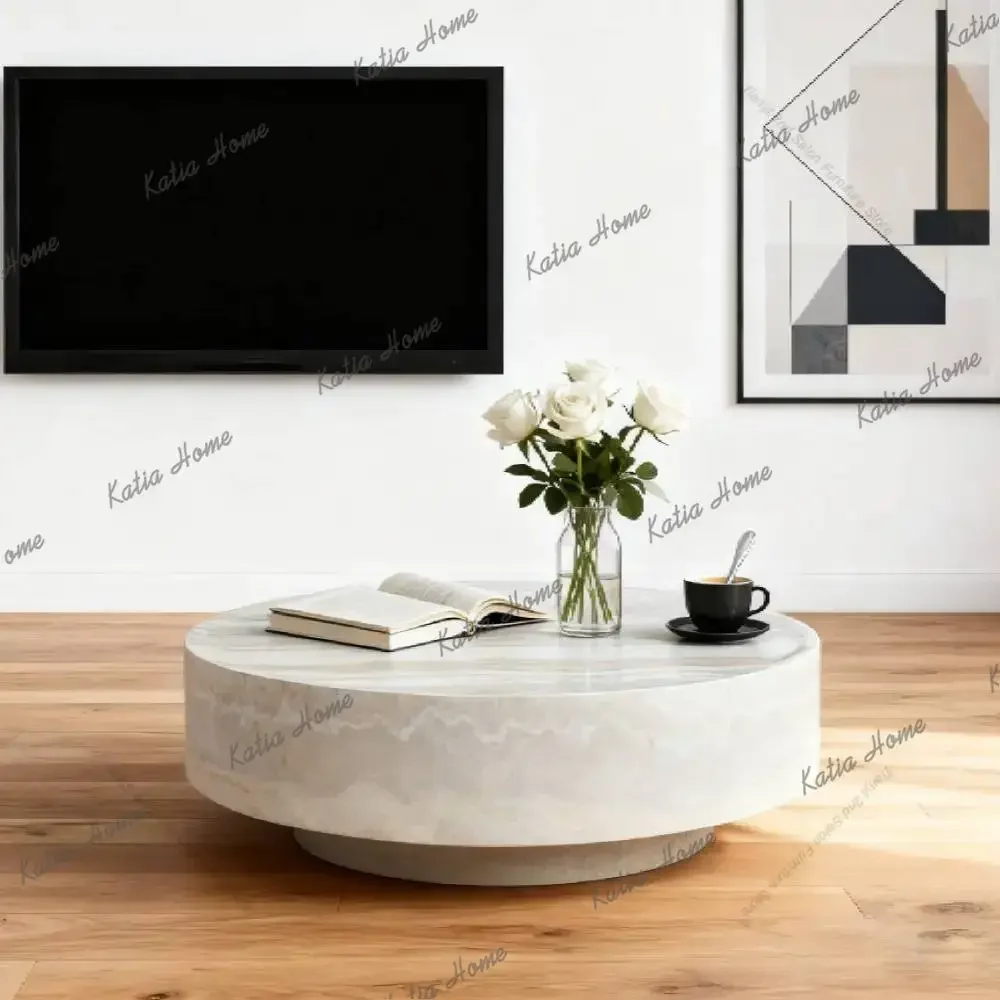 LS35.43 Inch Round Coffee Table, Simple Center Table for Living Room Perfect for Family Time & Cozy Afternoon Moments Home Decor