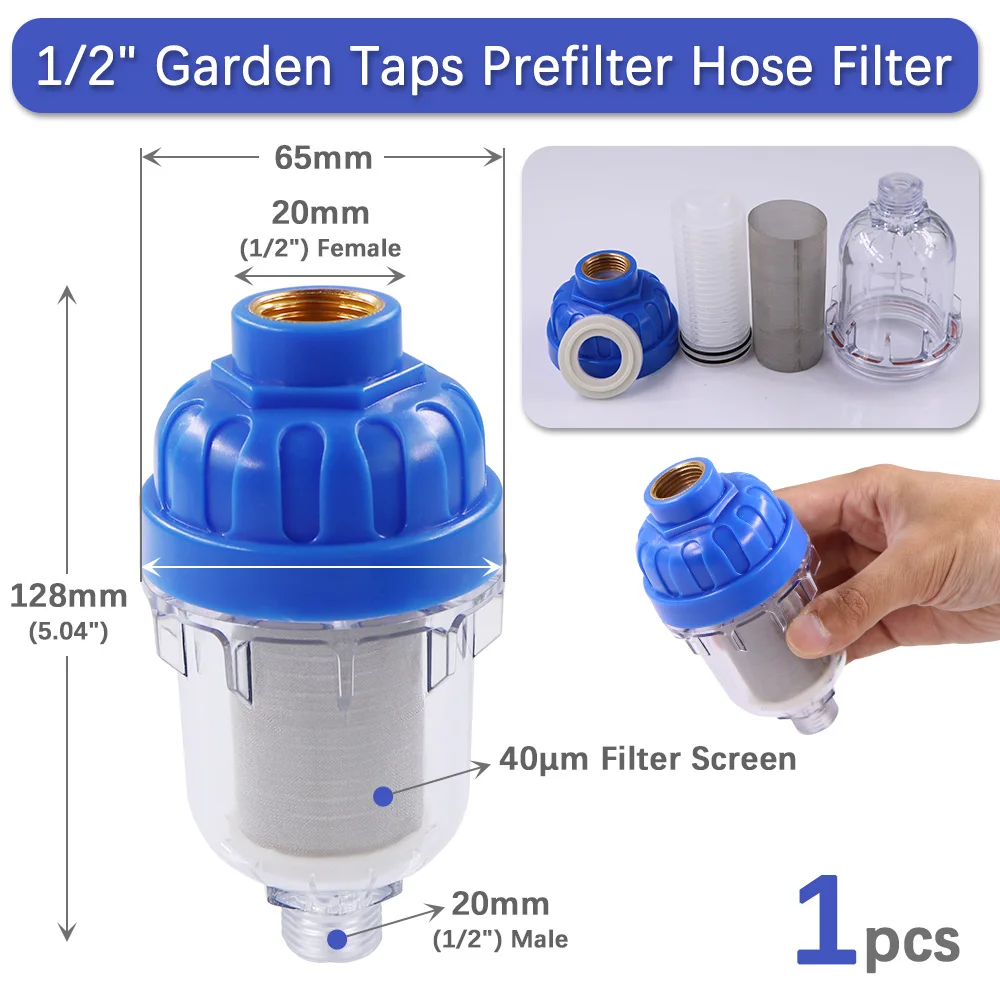 1pc 1/2" 40μm Prefilter Garden Tap Faucet Filter with 316 Stainless Steel Screen Strainer Impurities for Kitchen Bathroom Toilet