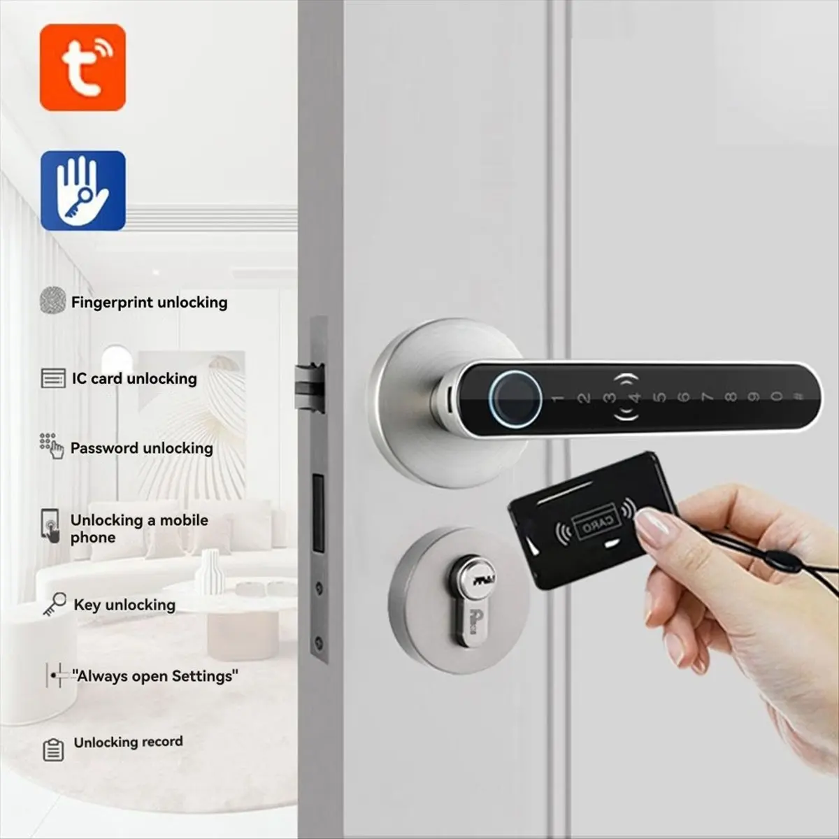 T1148C-Smart Split Lever Door Lock Keyless Bluetooth Fingerprint Door Lock Card Tuya APP Security Digital Door Lock Silver HOT