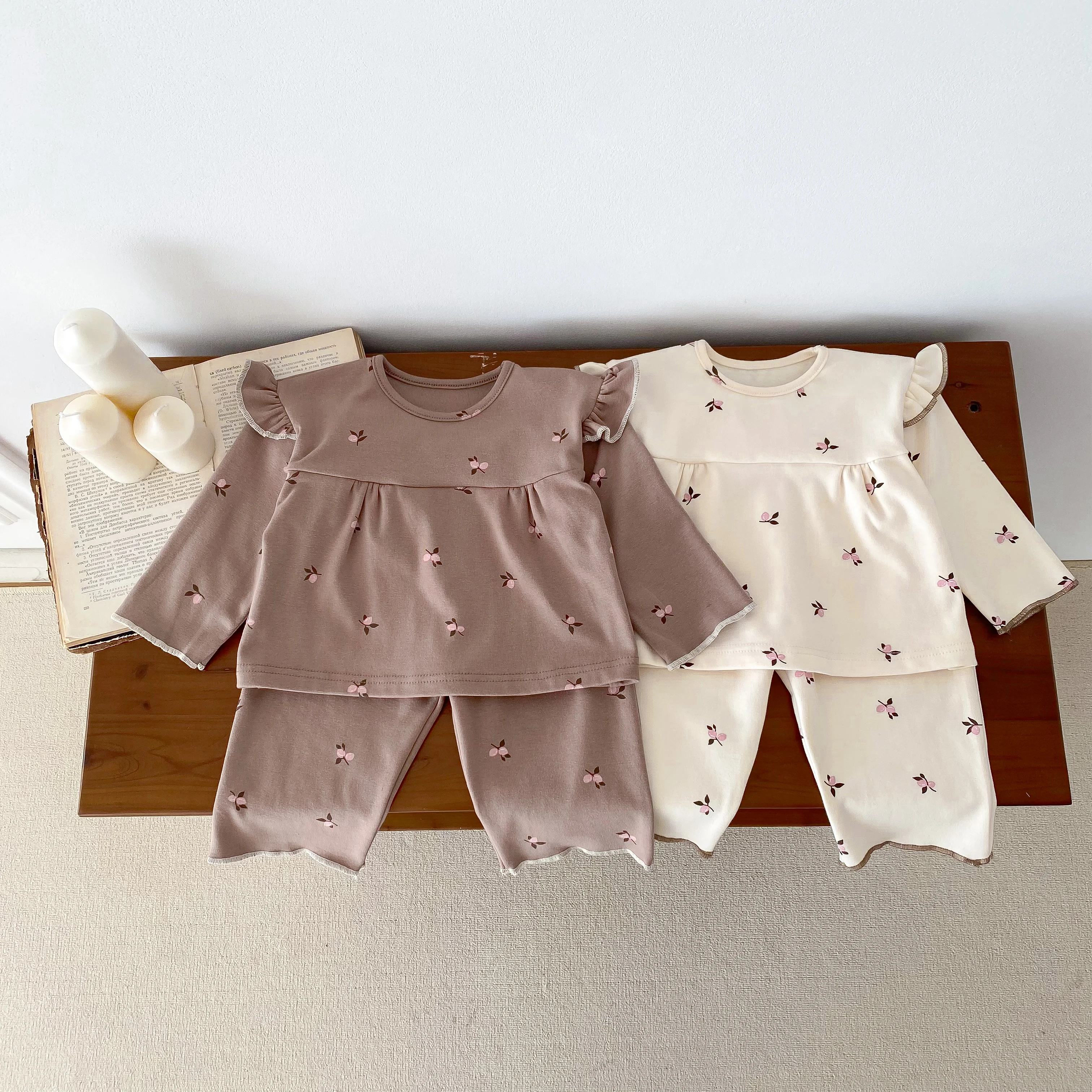 IG Fashion Newborn Clothes Baby Pajamas Boy Girl Cherry Print Long Sleeves Shirt + Pants Sleepwear Two Piece Set 0-2yrs