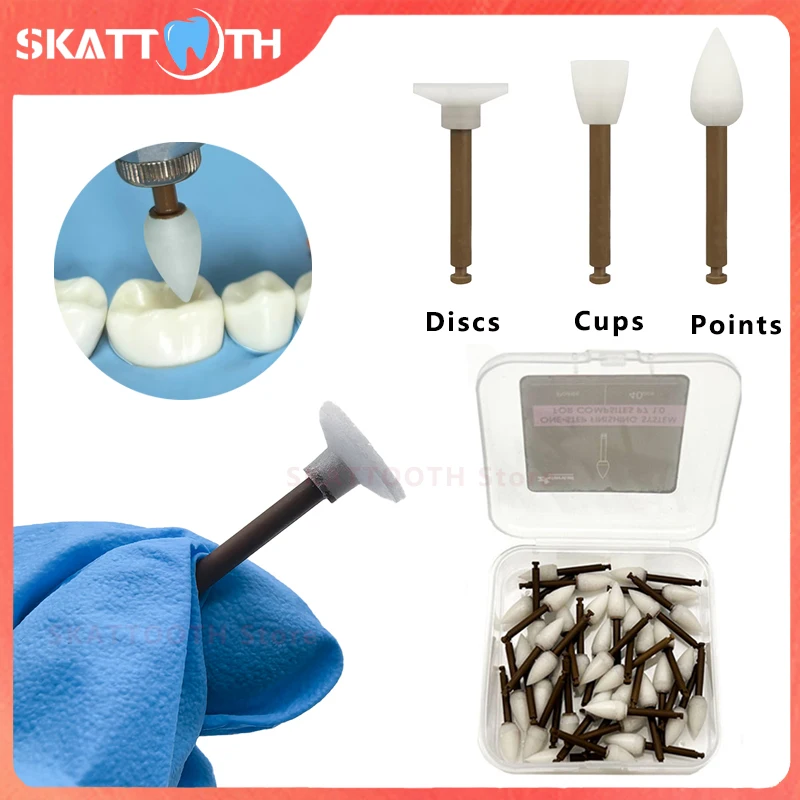 40Pc Dental Composite Polisher For Finishing and Polishing 3 Shapes Finisher Cups Points Discs RA Shank Dentist 1-Step Finishing