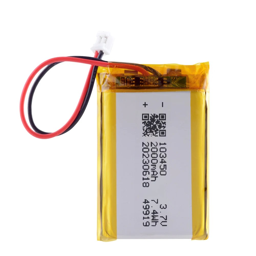 103450   Bateria 2000mAh polimerowy akumulator litowy Jst PH 2.0mm 2pin wtyczka do kamery nawigator GPS zestaw słuchawkowy Bluetooth