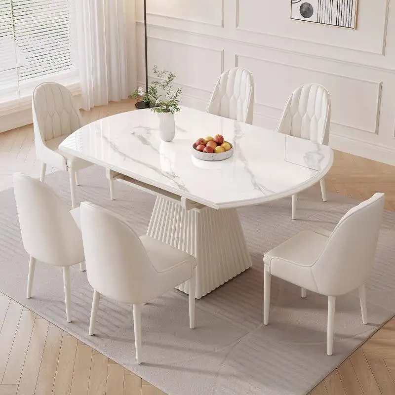 

Party Unique Dining Tables Chairs White Space Expandable Nordic Dining Tables Set Luxury Modern Mesas Comedor Furniture For Home