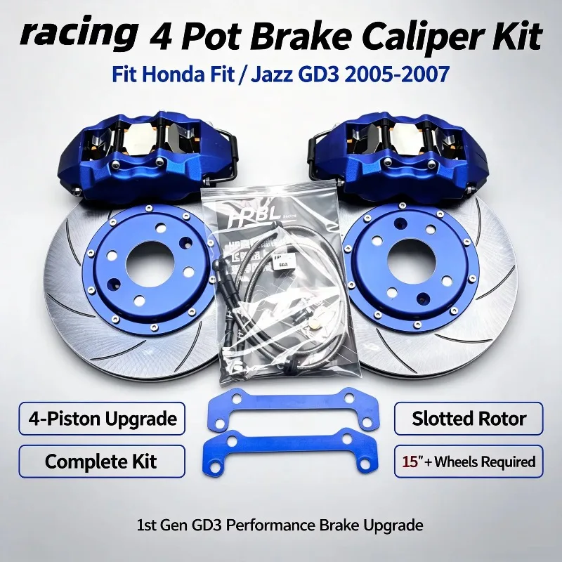 26 StyleSPOON Style 4 Piston Performance Brake Kit Slotted Disc Upgrade For Honda Fit GD3 Jazz GD3 GE8 GK5 2005 2006 2007 Modifi