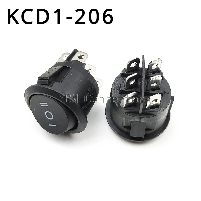 5PCS KCD1-206 23mm Round Rocker Switches 3 Position 6 PIN ON-OFF-ON Rocker Switch 10A 125VAC