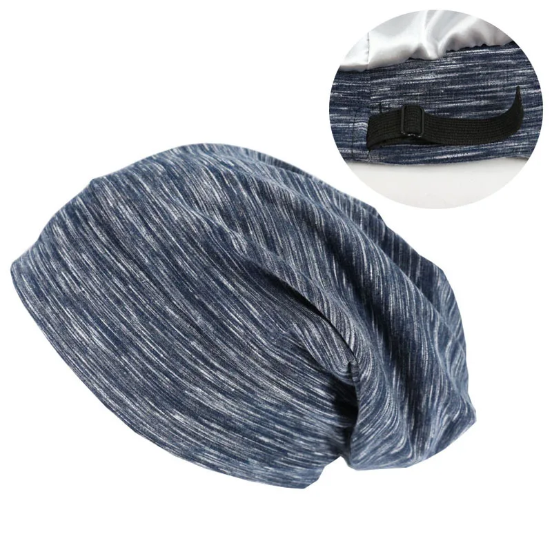 Satin Lining Caps For Men Adjustable Cotton Soft Stretch Silk Bonnet Sleep Cap Night Hair Protector Women Sleeping Beanie Hat