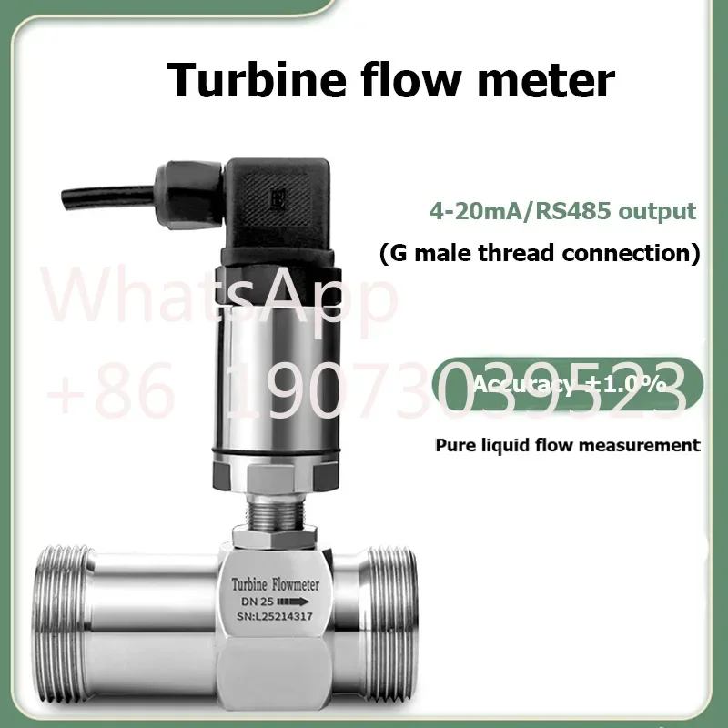 Liquid Flow Sensor Water Gasoline Methanol Diesel Fuel Turbine Flow Meter 1 inch  4-20mA RS485 Signal Output