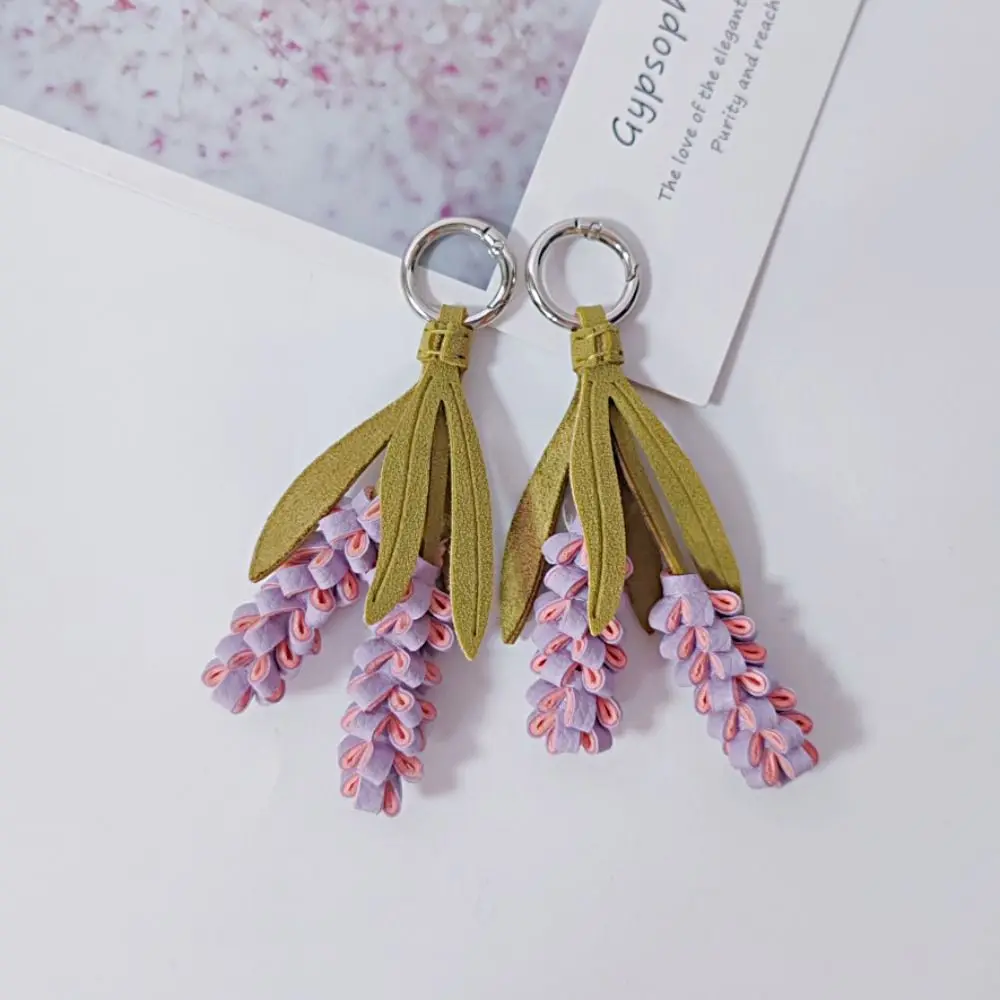 Multi-color Purple Pu Leather Flower Pendant Hanger Lavender Pu Flower Keychain Creative Fashion Bag Charm Women