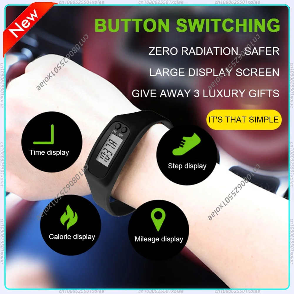 LED Pedometer Bracelet 12/24H Time Display Step Counter Watch Wrist Calorie Counter Walking Running Pedometer for Adults Kids