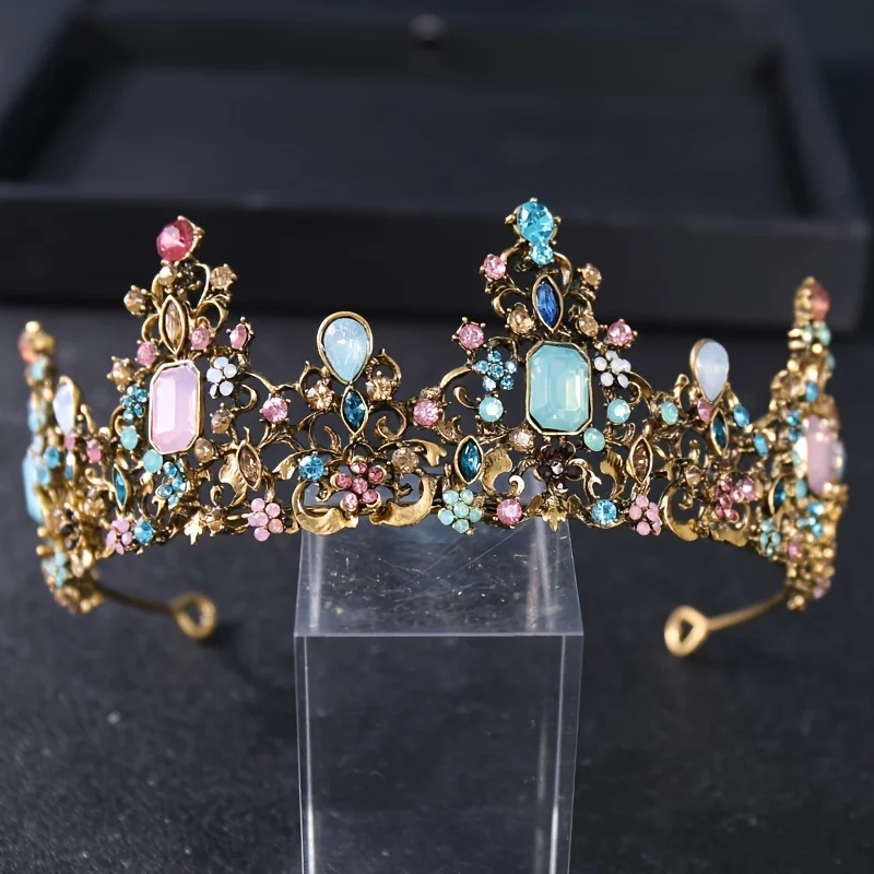 Baroque Vintage Crown Colorful Crystal Rhinestone Crowns And Tiaras Diadem Headband For Women Wedding Bridal Hair Accessories