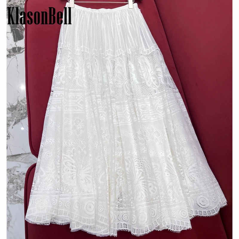 

4.6 KlasonBell Sweet Temperament Bow Pattern Lace Mesh Skirt Women Elegant All-match Silk Lining Midi Skirt