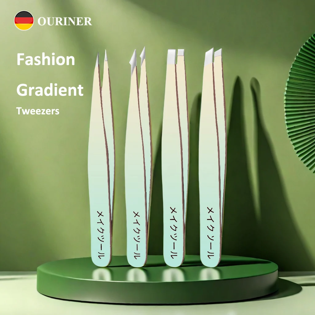 Conjunto de pinças de sobrancelha gradiente, 4 peças de aço inoxidável, conjunto de ferramentas de beleza profissional para cabelos faciais, crescimento interno
