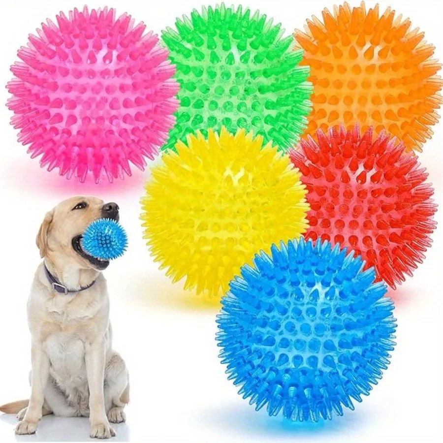 2,36 Zoll quietschender Hundespielzeugball mit Spikes – Zahnungs- und Kauspielzeug, interaktives Spielspielzeug für kleine/mittlere/große Hunde und Welpen