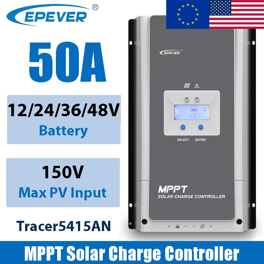 EPEVER 50A MPPT Solar Charge Controller Tracer5415AN 12/24/36/48V Input 150V PV Panels Support Remote Control By Phone App