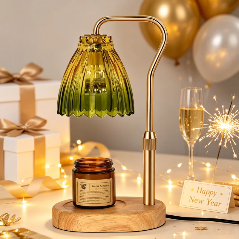 Candle Warmer Lamp with Timer Dimmable,Retro Wooden Base Glass Lampshade Warm Atmosphere Candle Heating Light Home Holiday Decor