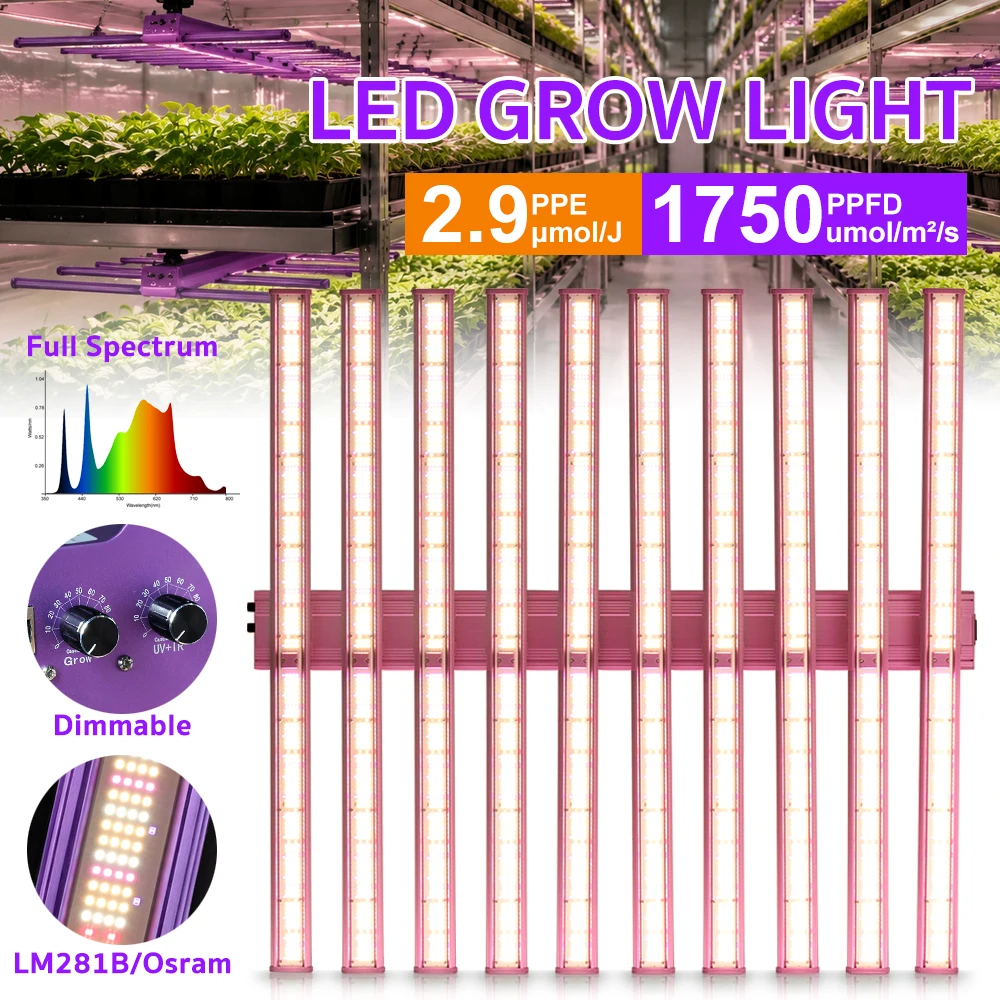 LED-Pflanzenlampe, LM281B Vollspektrum Dimmbare Pflanzenlampe mit IR & UV, Hohe PPFD 1750umol/m²/s, 240W 320W 660W 860W 1100W Pflanzenlampe für Zimmerpflanzen, Aussaat, Wachstums- und Blütephasen.