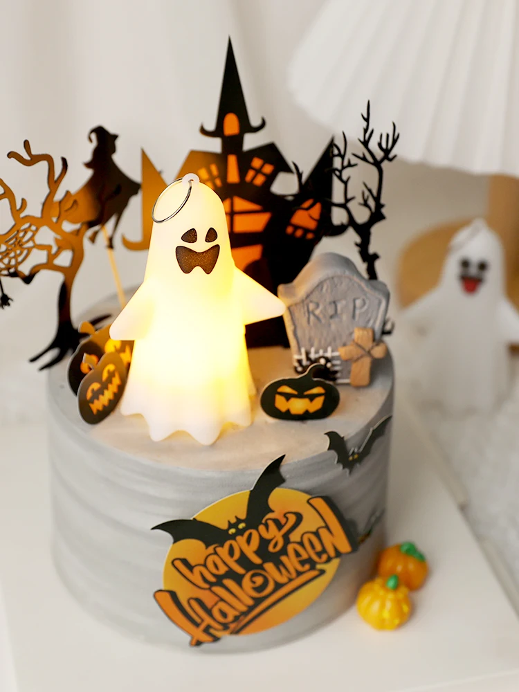Glowing ghost Happy Halloween Theme Castle Cake Grimace Bat Witch Children Kids Cake Topper Insertion Supplies Decoration view 3