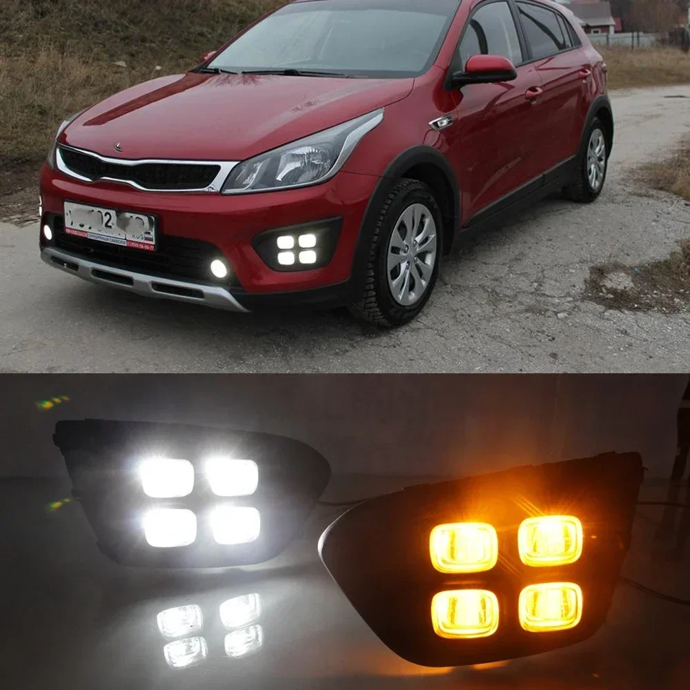 

New！ Car 12V DRL Day Lights Lamp For Russia KIA RIO X-Line 2018 2019 Auto Driving Daytime Running Lights on Car DRL Super Bright