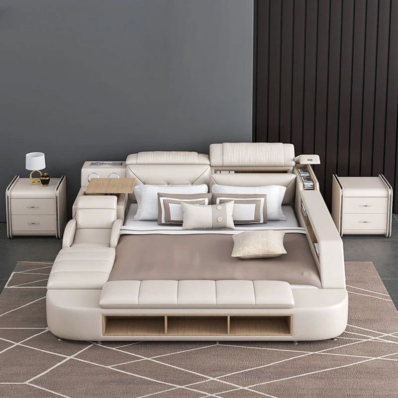 Leather bed Master bedroom Massage leather bed Double bed Multifunctional storage Smart wedding bed