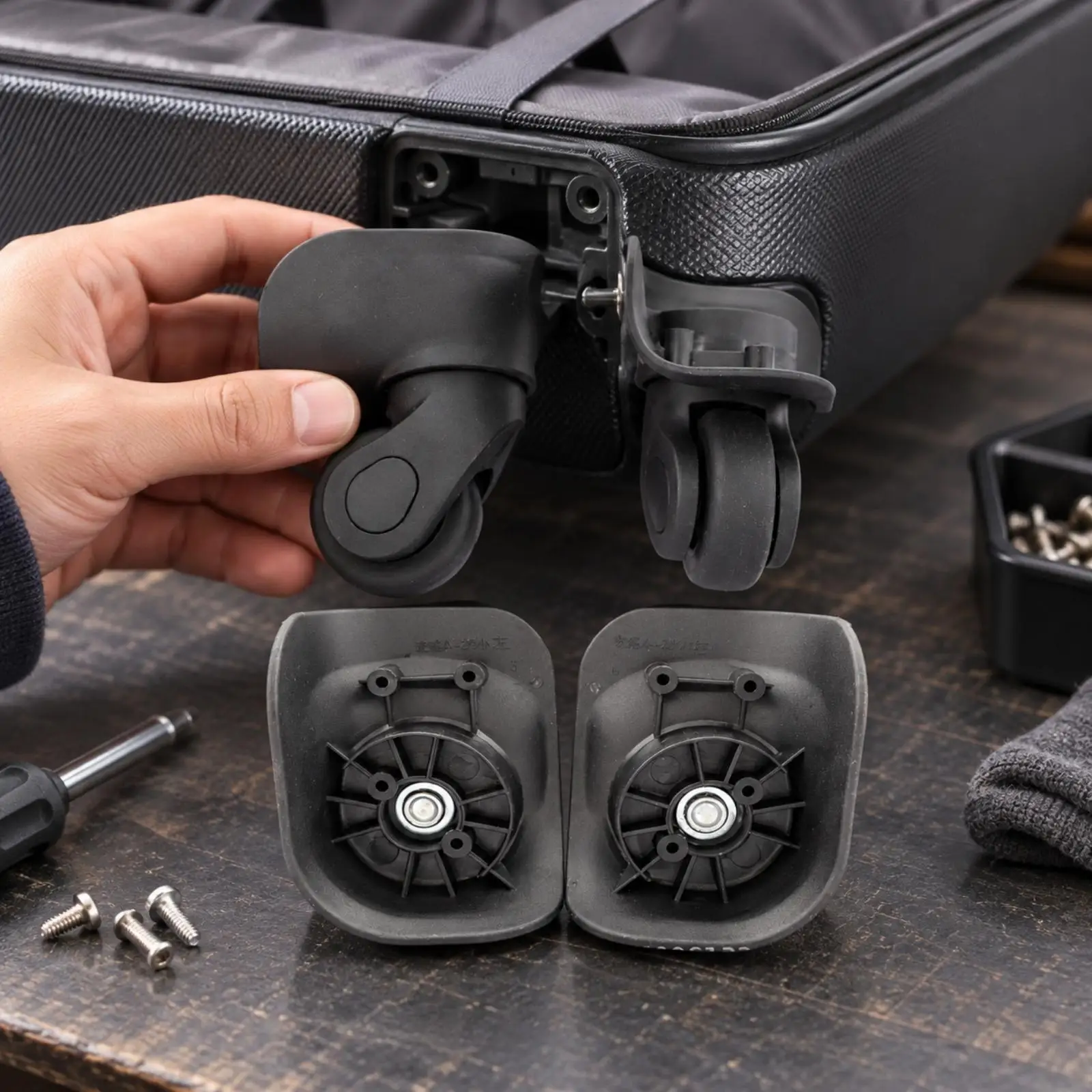 Luggage Caster Assembly Easy to Install Suitcase Replacement Caster Assembly Swivel Luggage Wheel with Mounting Plate