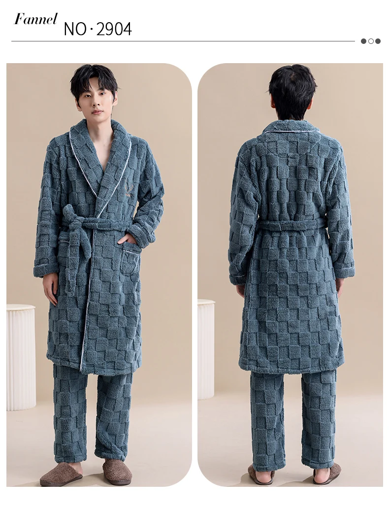 Conjunto de ropa de dormir de 2 piezas para hombre de franela y de manga larga