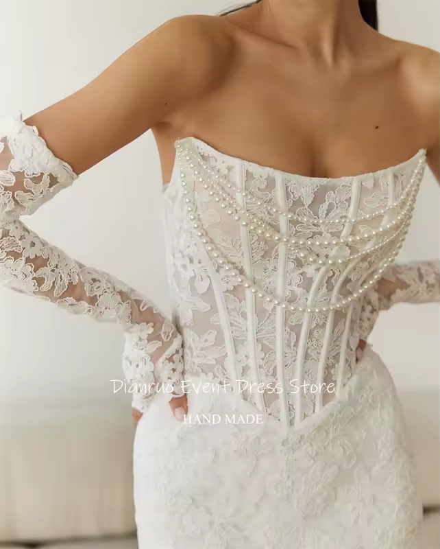 Dianruo Exquisite Strapless Mermaid Wedding Dresses Pearls Luxury Robe De Mariée 2025 Lace Appliques Maxi Bride Gowns Customized - Image 4