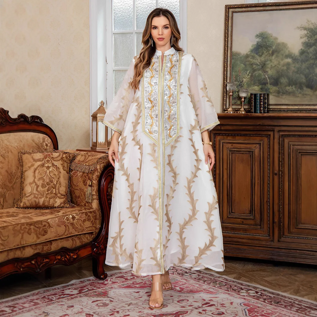 

2025 New Muslim Abaya Uni Muslim Luxury Woman Evening Dress Dubai Sequins Maxi Abaya Two Pieces Kaftans