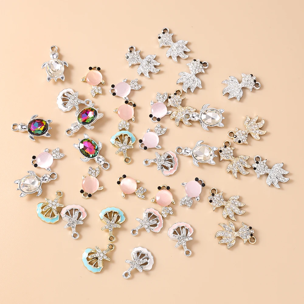 10 Stück niedliche, gemischte Metallanhänger mit Motiven von Meerestieren, Schildkröten, Fischen und Muscheln, zum Basteln von Schmuck, Ohrringen, Halsketten und für DIY-Bastelarbeiten. – Detail 3